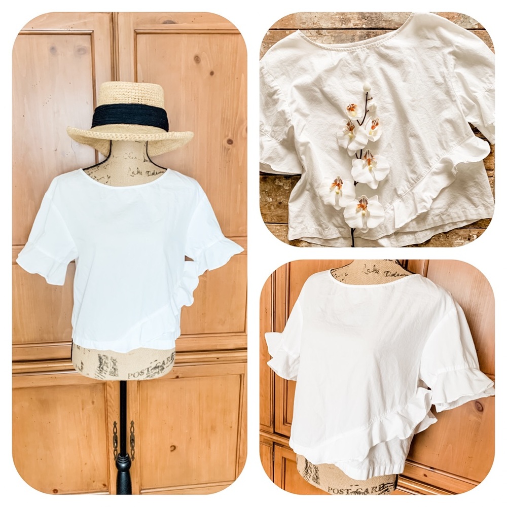 Calvin Klein White Ruffled Cotton Blouse